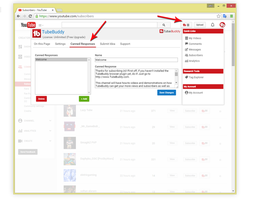 TubeBuddy 검토 - 미리 준비된 답변 TubeBuddy Review- Canned Responses