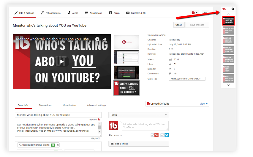 TubeBuddy 검토 - 빠른 편집 도구 모음 TubeBuddy Review- Quick Edit toolbar