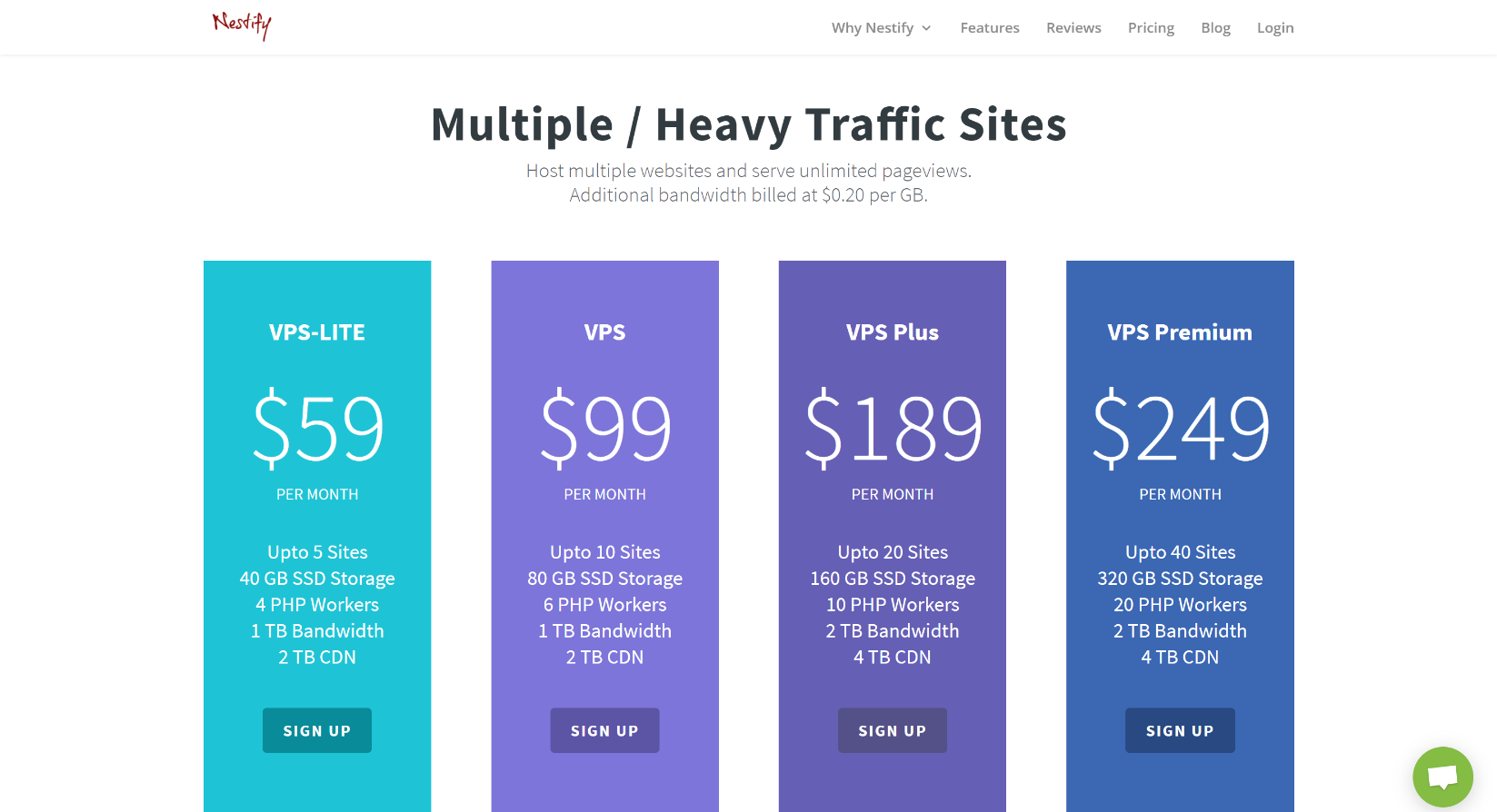 Nestify Hosting 为重网站定价 Nestify Hosting pricing heavy sites