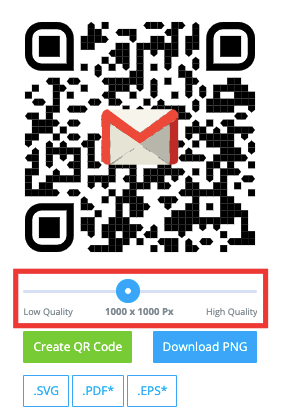 Controle deslizante de qualidade no QRCode Monkey