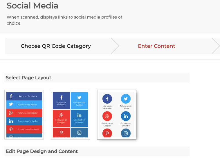 Opção para criar código QR para redes sociais