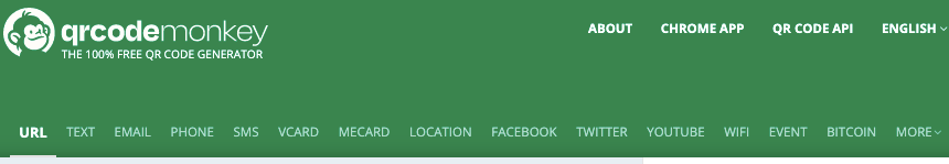 Menu de tipos de conteúdo no QRCode Monkey
