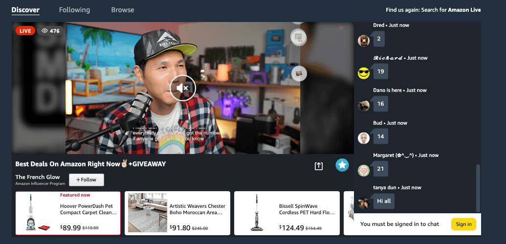 Spectacle d'achat en direct d'Amazon