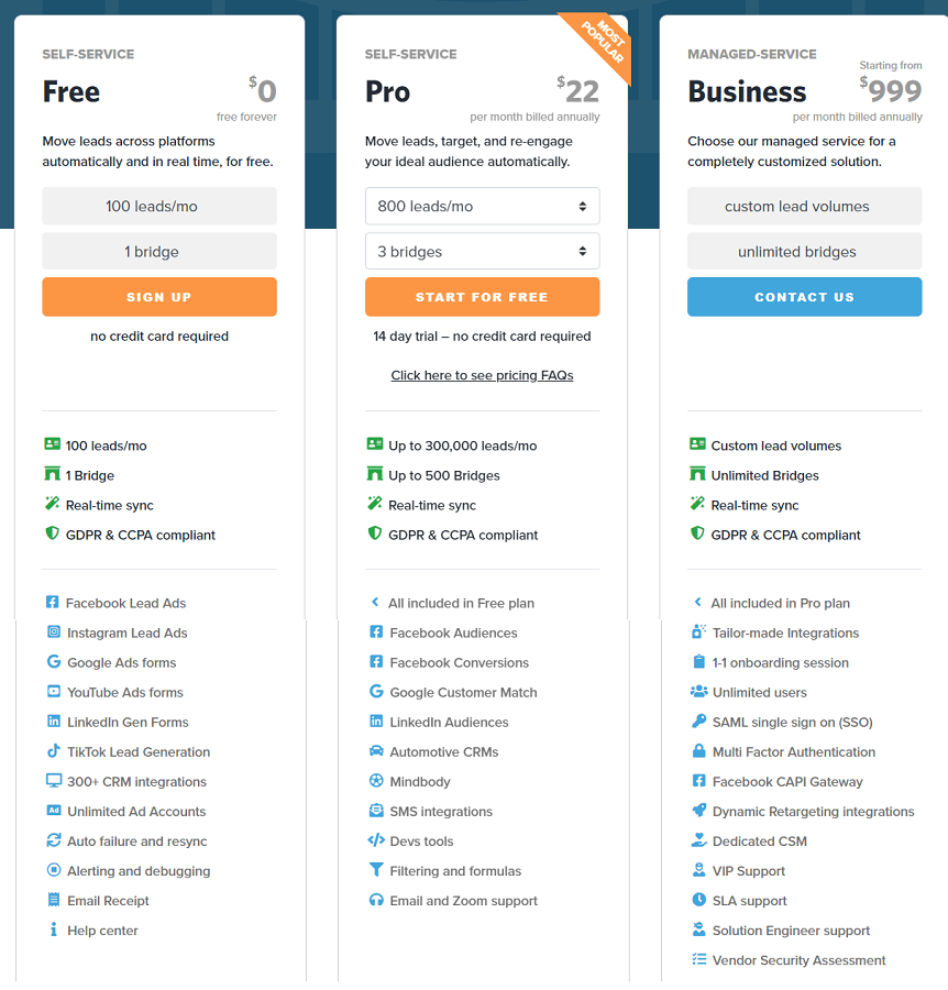 planos e preços leadsbridge