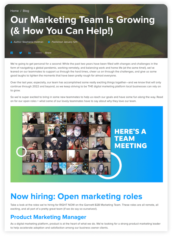 ideias de postagem de blog - exemplo de cultura da empresa por localiq