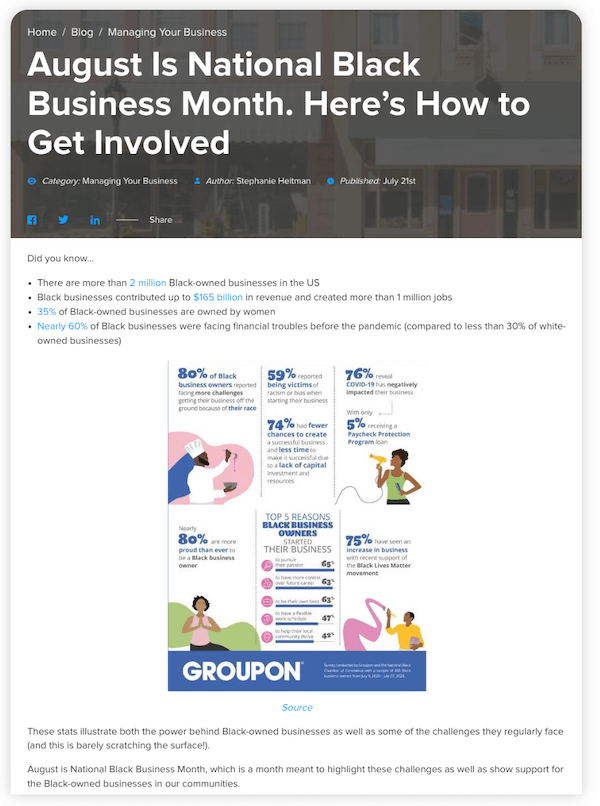 ideias de postagens de blog sazonais - exemplo de blog do mês de conscientização