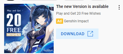 Anúncio gráfico para Genshin Impact no YouTube