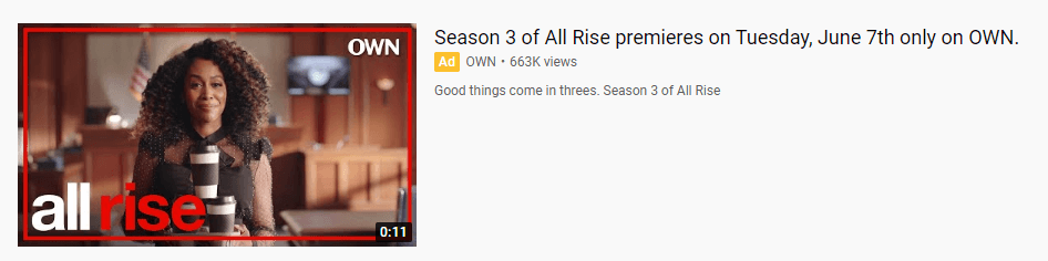 Anúncio TrueView exibido nos resultados de pesquisa