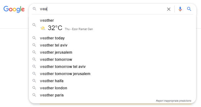 Google affiche la météo dans Autosuggest