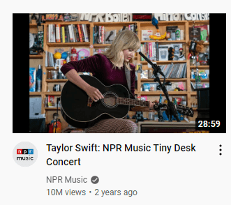 Video YouTube dengan gambar mini tangkapan layar