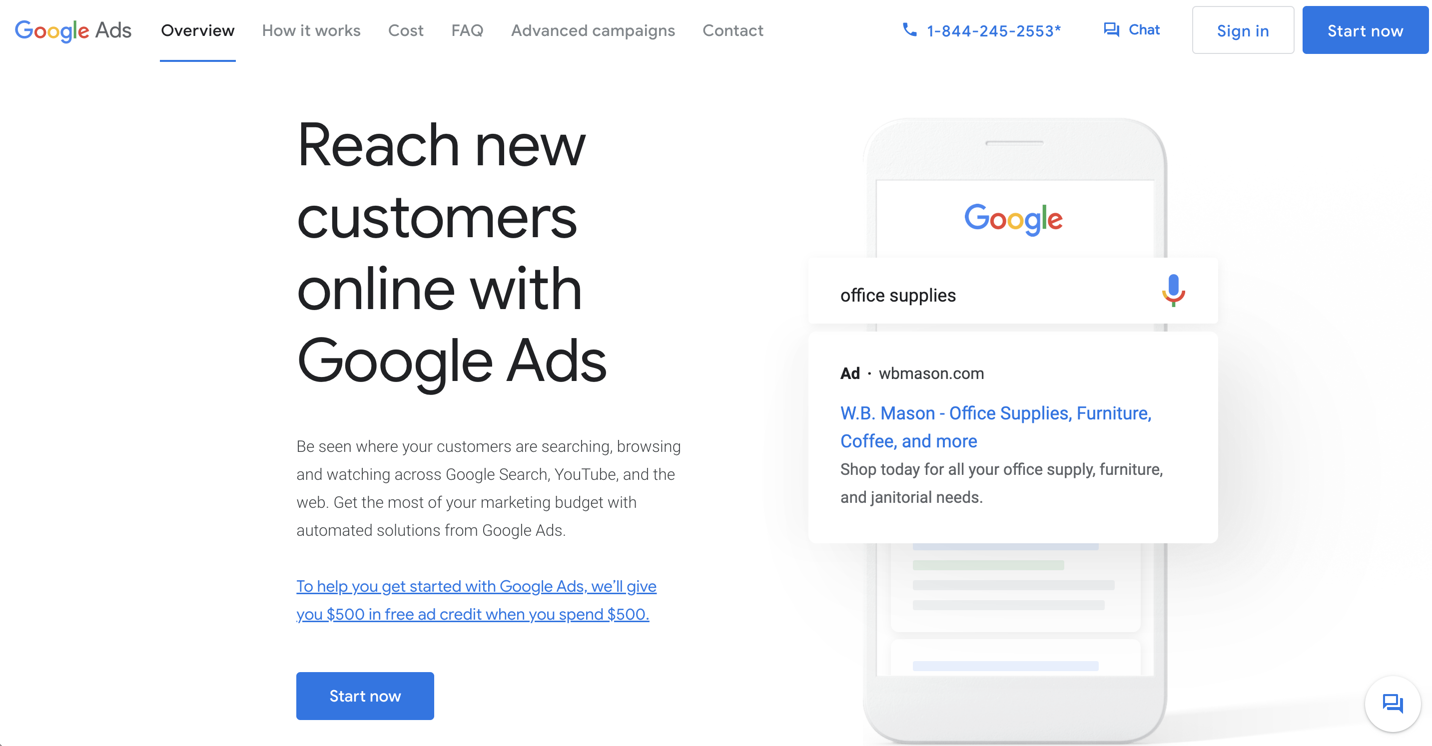 Die Google Ads-Startseite.