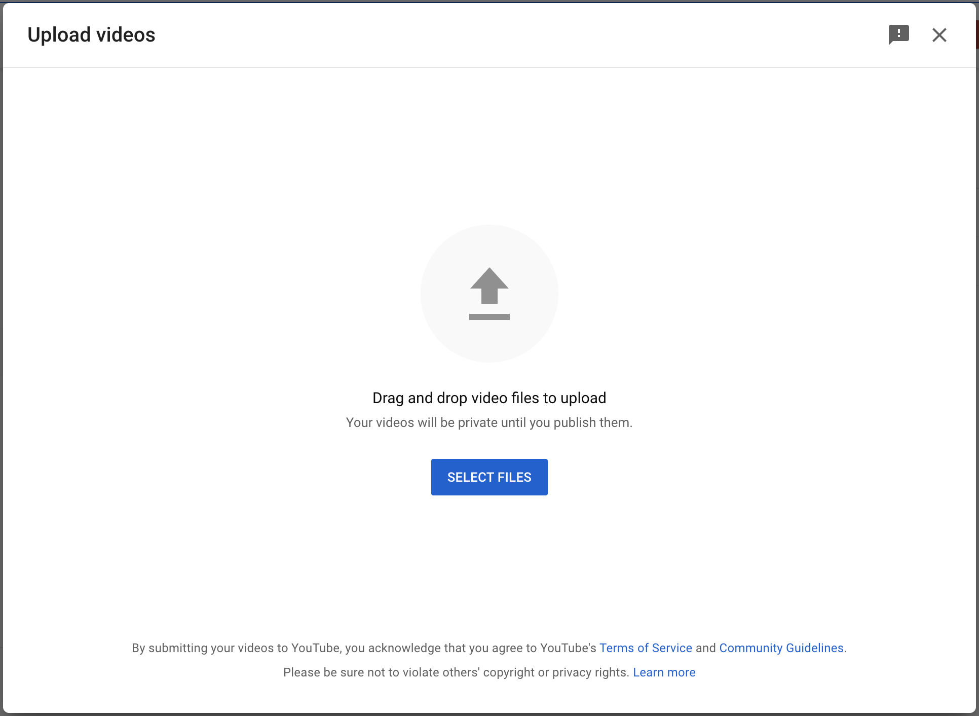 Ein Screenshot der Upload-Box auf YouTube.