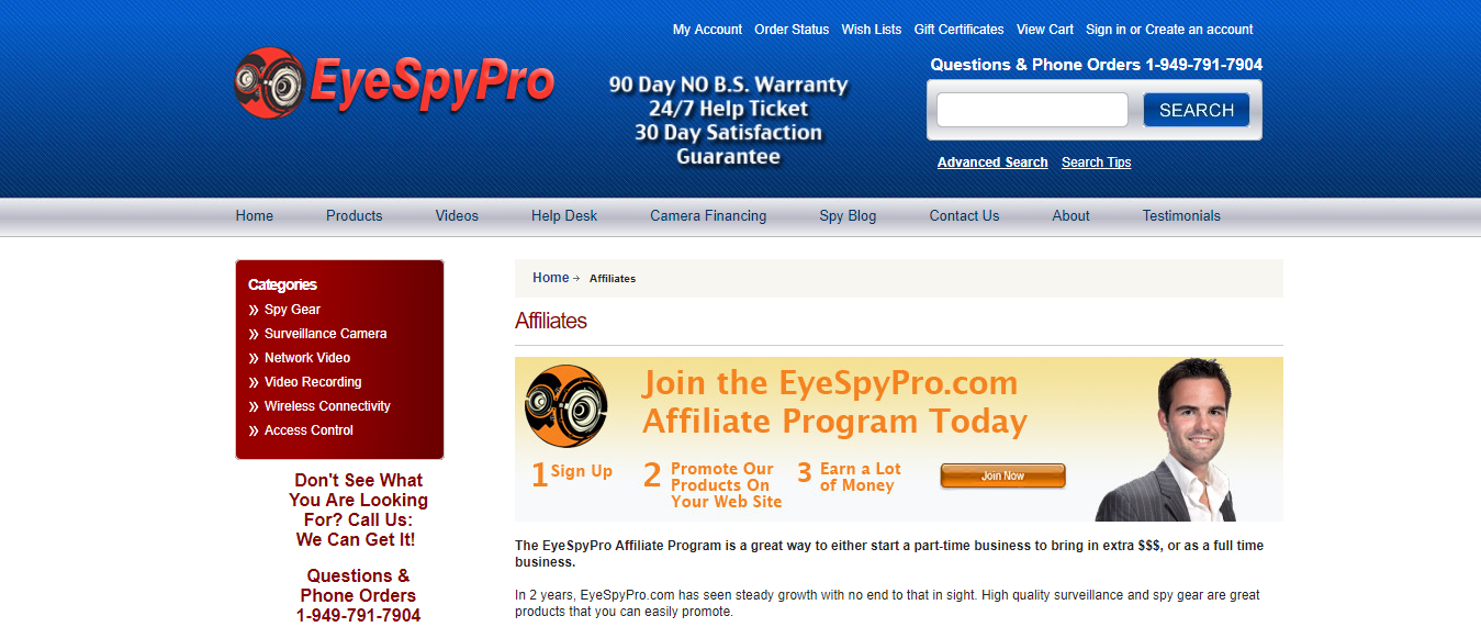 Партнерская программа шпионского снаряжения EyeSpyPro EyeSpyPro Spy Gear Affiliate
