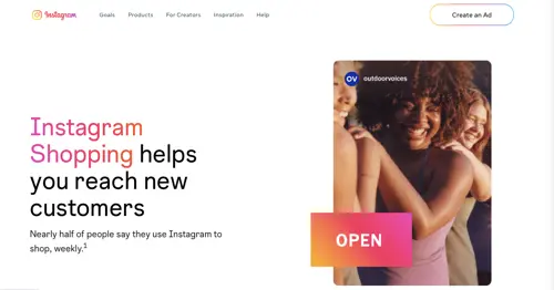 Captura de tela de um anúncio do Instagram Shopping. Screenshot of an announcement for Instagram Shopping.