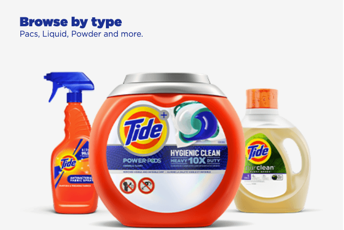 Foto Tide com Tide Pods, spray para manchas e detergente líquido