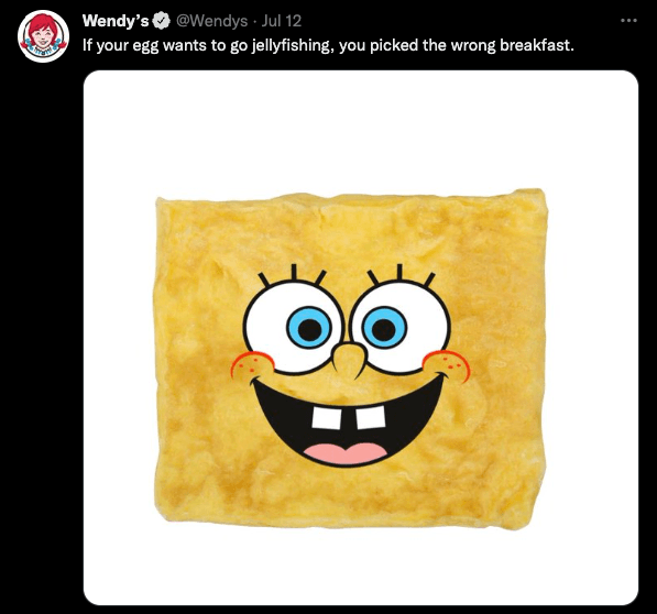 Tweet engraçado de Wendy's com uma foto de Bob Esponja em um ovo