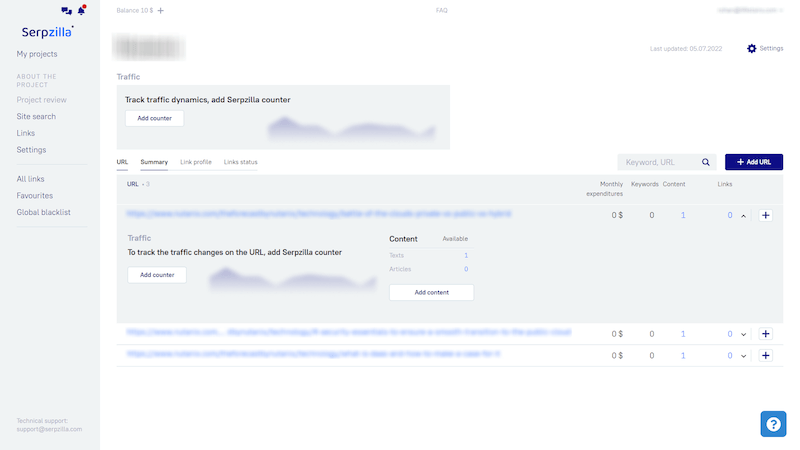 Serpzilla - Tablero de enlaces Serpzilla - Link Dashboard