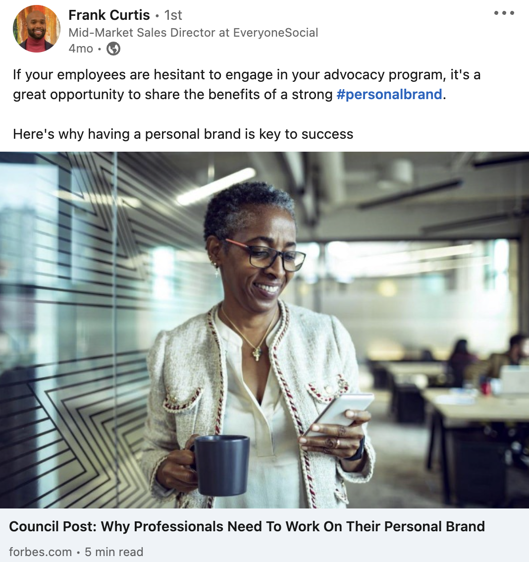 Esempio di contenuto LinkedIn.