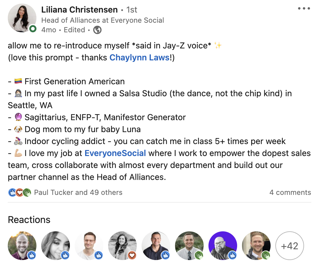 Esempio di introduzione di LinkedIn.