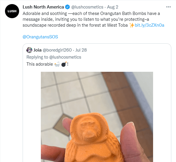 Lush Cosmetics がオランウータンのバスボムについてツイート