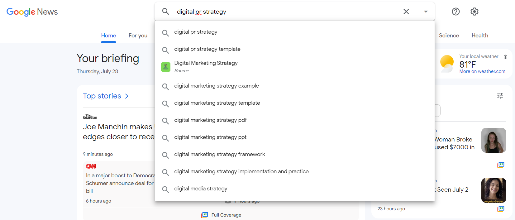 Autouzupełnianie Wiadomości Google