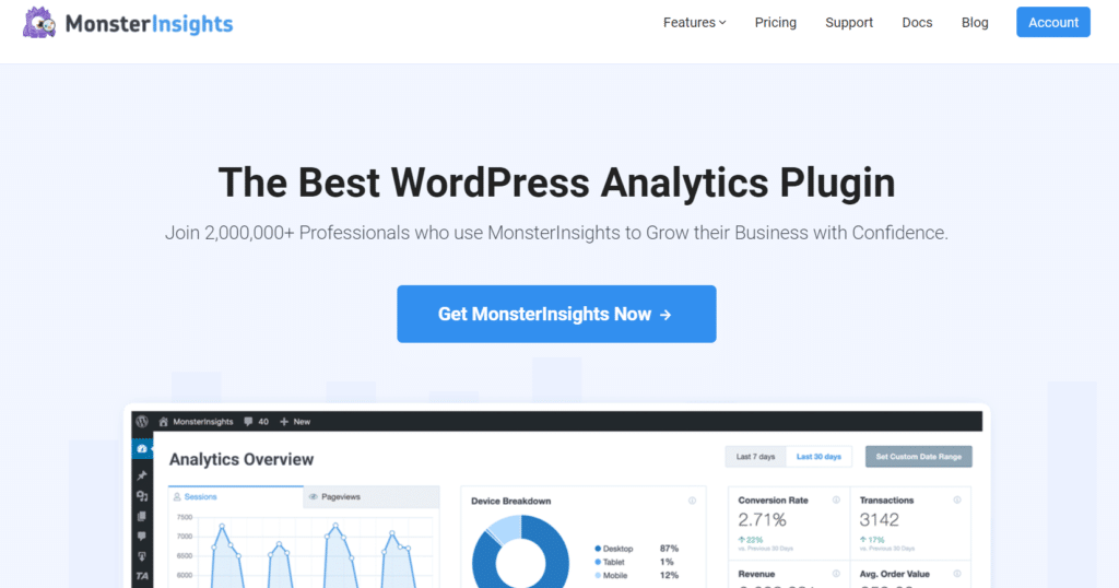 monsterinsights лучший плагин аналитики google для wordpress