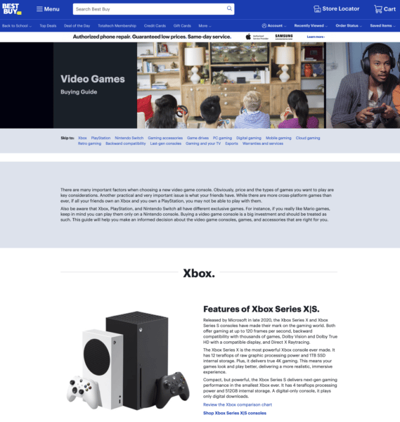 Пример руководства по покупке Xbox от Best Buy