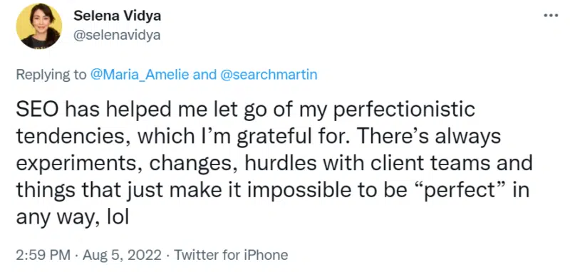 Twitter-Antwort von Selena Vidya.