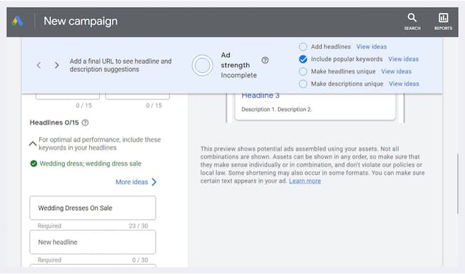 Neuer PPC-Kampagnenbildschirm