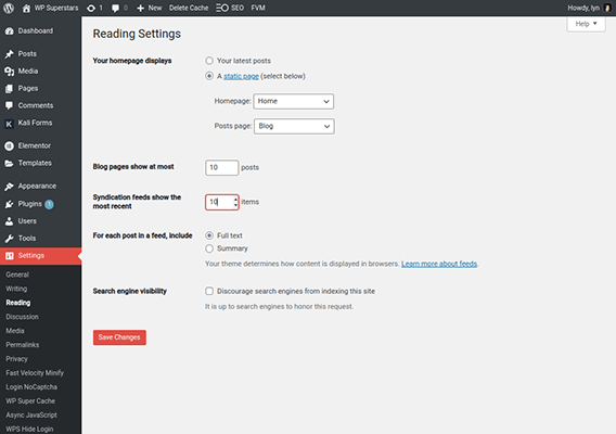 ustawienia rss wordpress