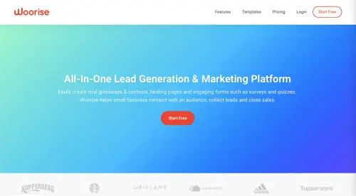 Captură de ecran a paginii de pornire Woorise. Screenshot of Woorise home page.
