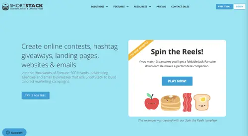 Captură de ecran a paginii de pornire ShortStack. Screenshot of ShortStack home page.