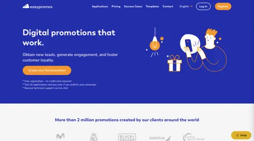 Captură de ecran de pe pagina de pornire Easypromos. Screenshot from Easypromos home page.