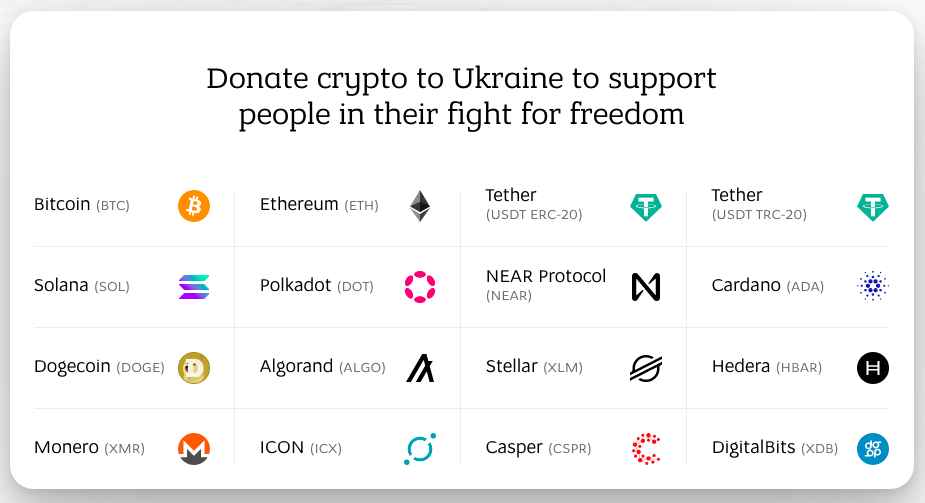 Screenshot der Krypto-Spenden-Webseite von FTX und der Ukraine