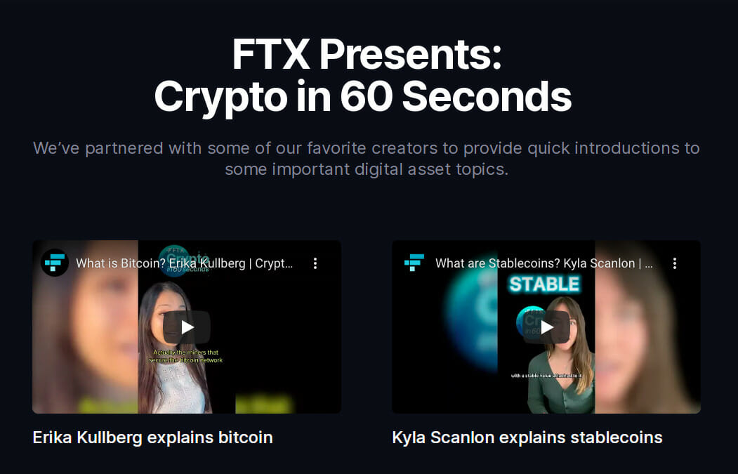 Screenshot der FTX-Krypto-in-60-Sekunden-Webseite