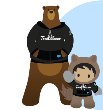 연한 파란색 반원에 검은색 Trailblazer 후드티를 입은 Astro와 Codey