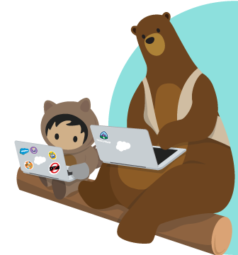 통나무에 앉아 노트북 작업을 하는 아스트로와 코디