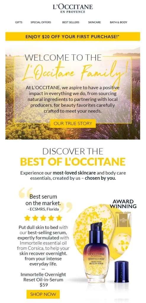 L_OCCITANE 환영 이메일