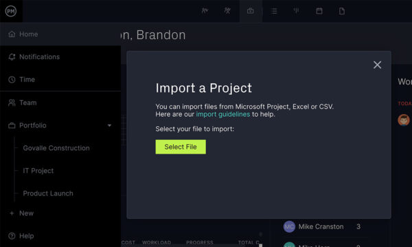 Choisissez un fichier Microsoft Project à importer dans ProjectManager afin de pouvoir utiliser MS Project sur votre Mac