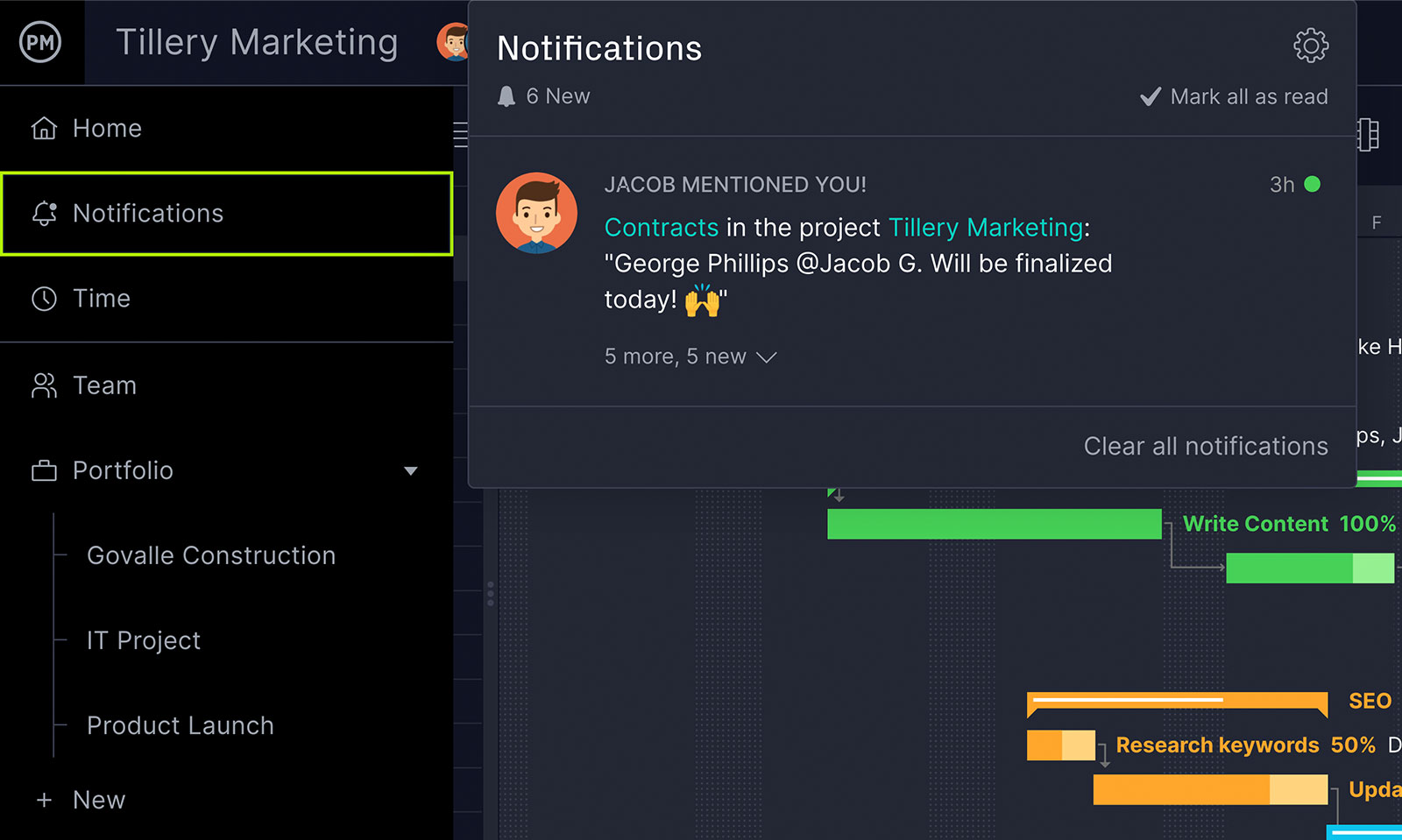 การแจ้งเตือนในแอปของ ProjectManager