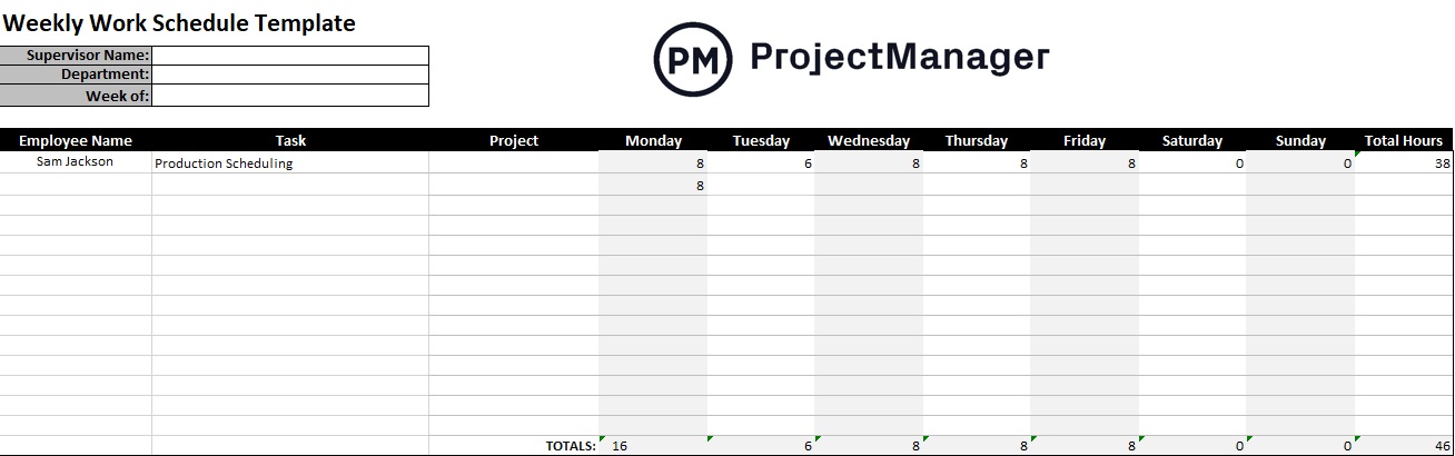 ProjectManager'ın çalışma programı şablonu
