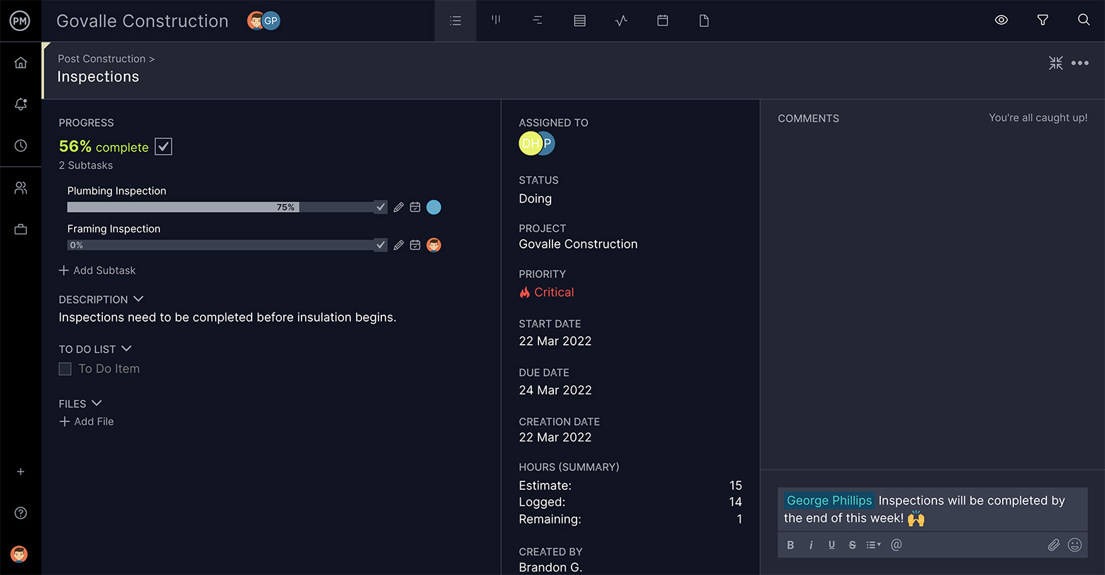 Карточка задач ProjectManager с сотрудничеством