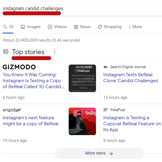 Capture d'écran des meilleures histoires