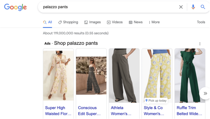 ผลการค้นหาของ Google "กางเกง Palazzo"