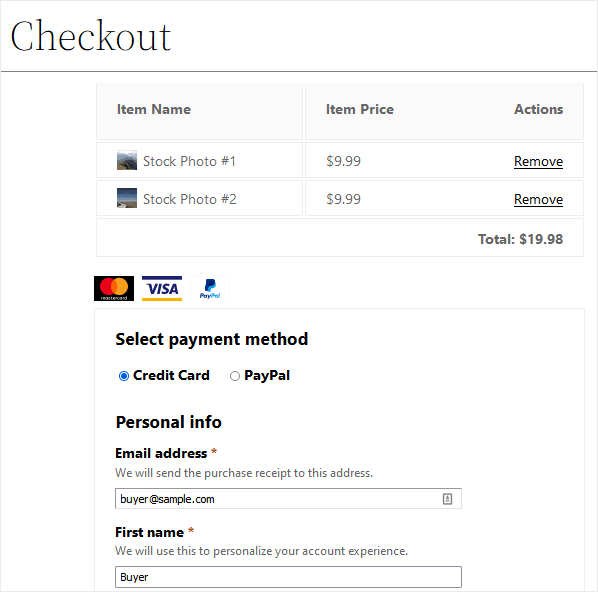 簡単なデジタル ダウンロード チェックアウト