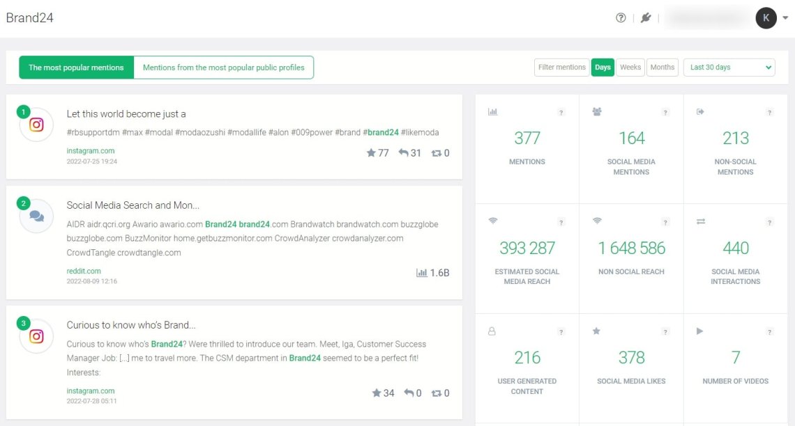 Onglet Analyse - Brand24