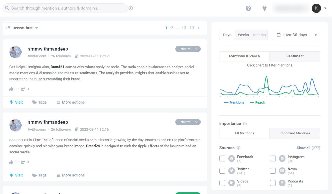 Onglet Mention - Brand24