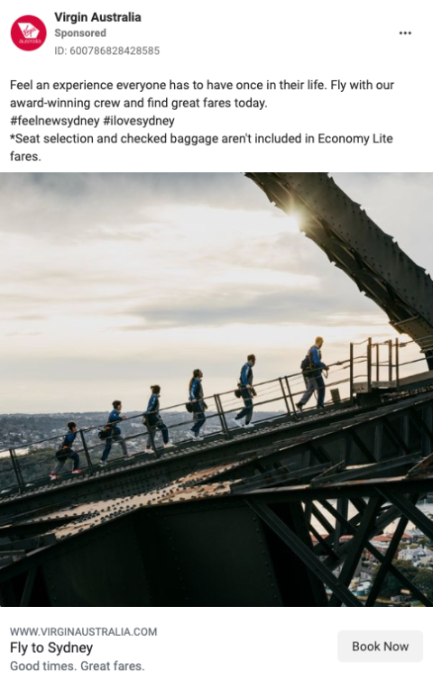 Facebook-Anzeige von Virgin Australia