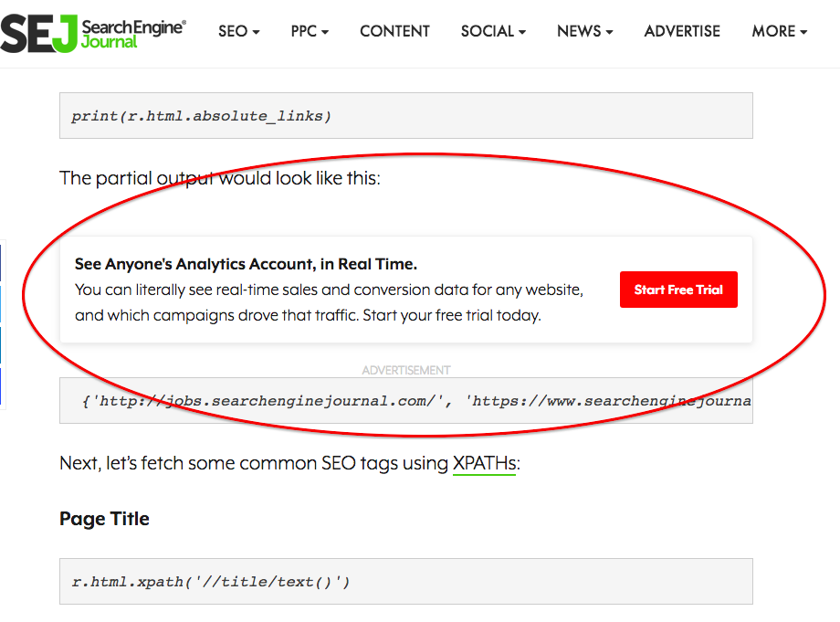 الإعلانات داخل المحتوى الخاص بك ، مثل المثال أعلاه من هنا في SEJ ، هي سلعة قيمة لأنها تعمل.