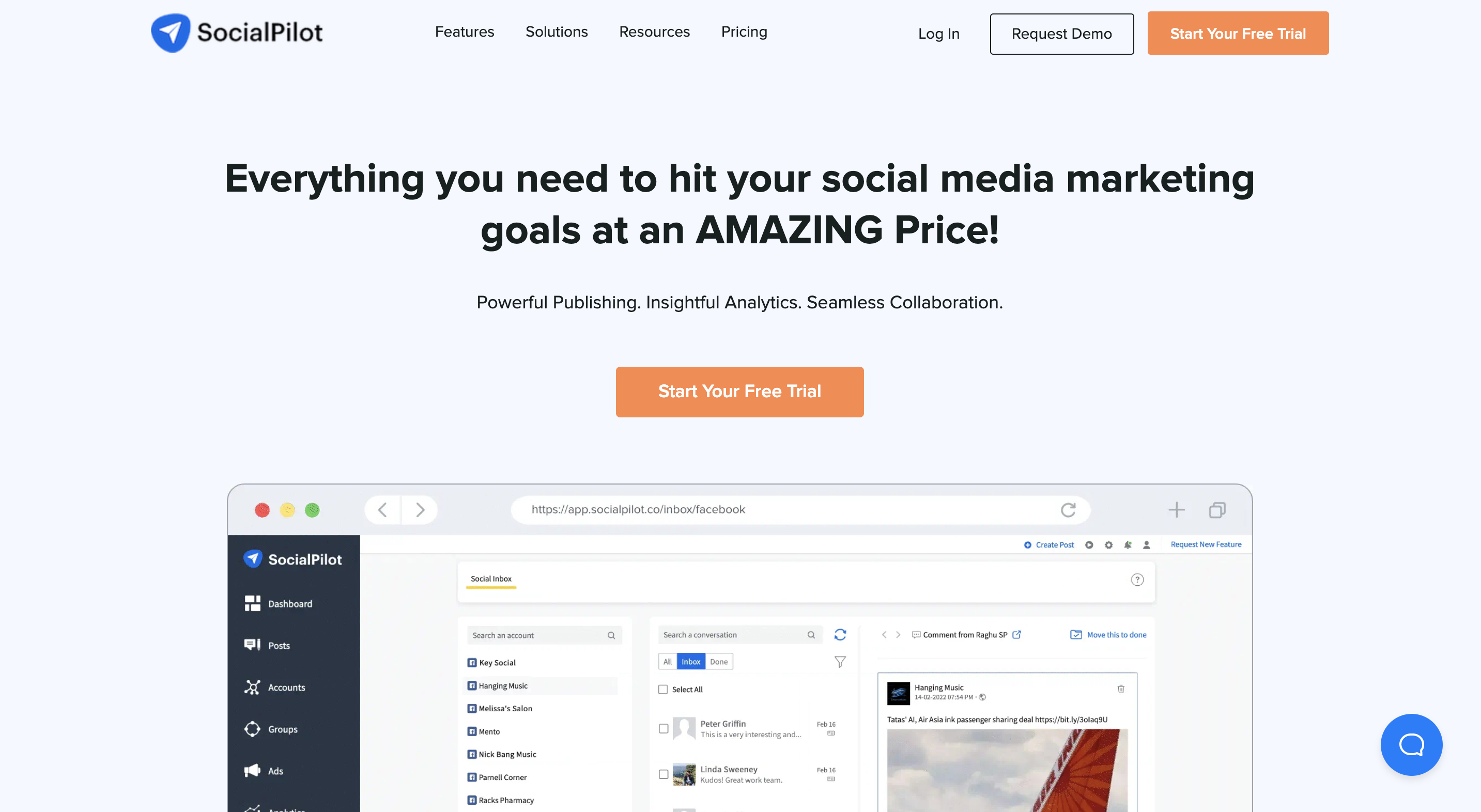 Tangkapan layar situs web Socialpilot